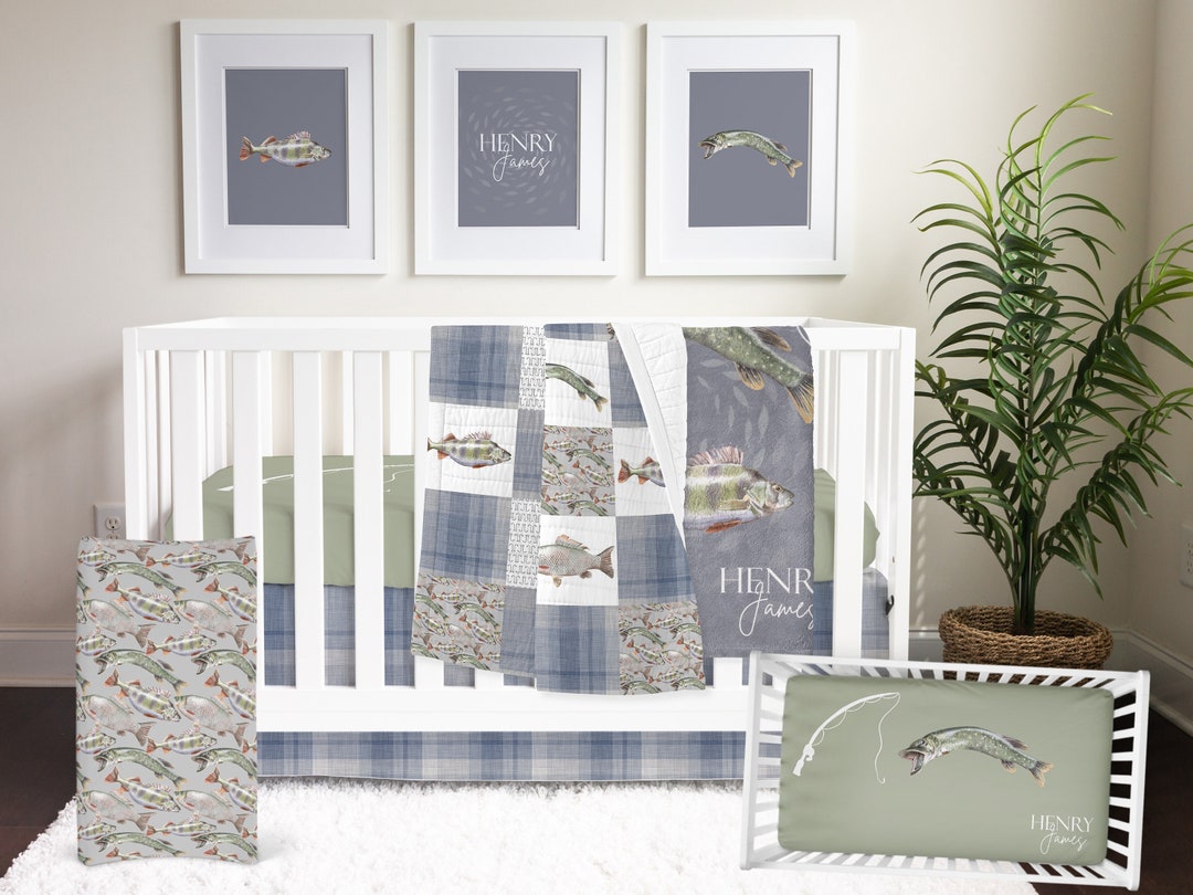 Baby Boy Nursery Bedding Set, Fishing Crib Bedding, Outdoorsman Nursery