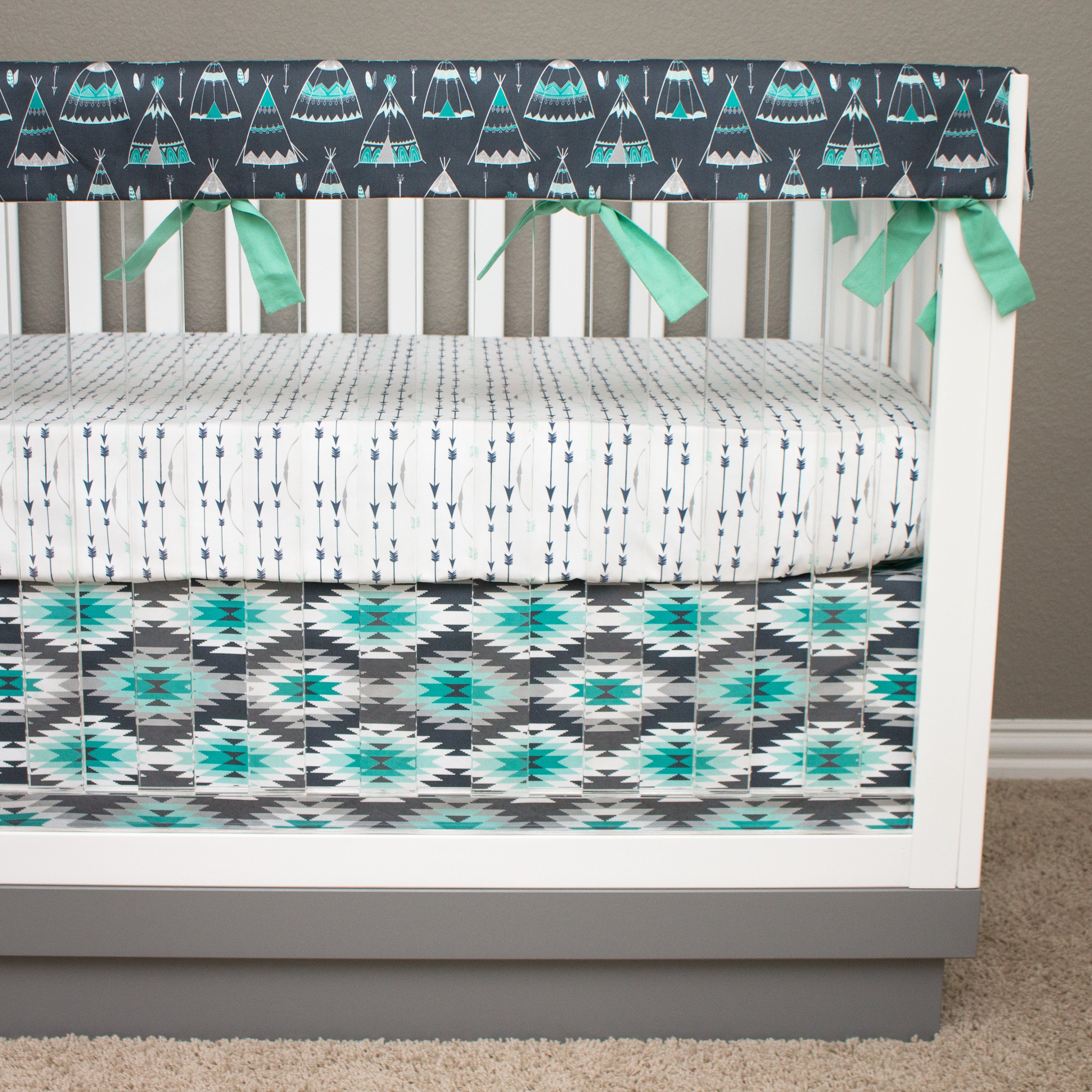 Boy Crib Bedding Baby Boy Nursery Teepees Mint Crib Etsy