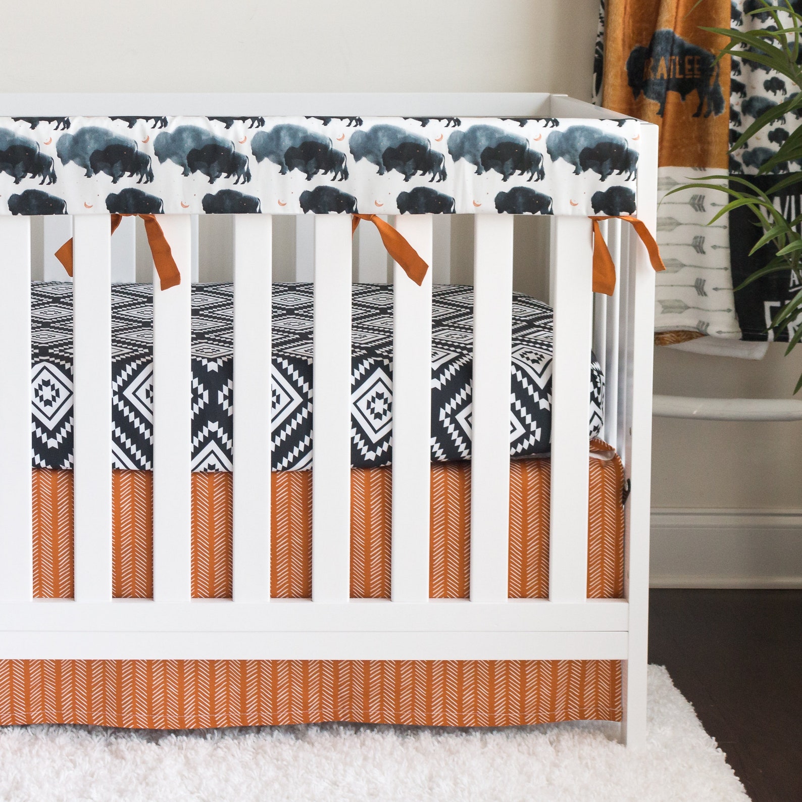 Boy Crib Bedding Rust Mustard Buffalo Baby Boy Nursery Etsy
