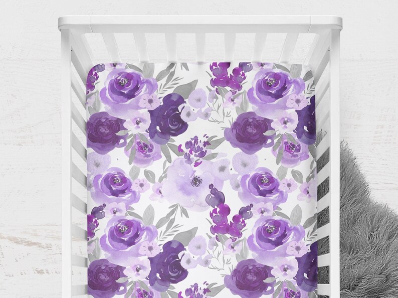 Floral Girl Crib Bedding Purple Elephant Baby Bedding Set Etsy