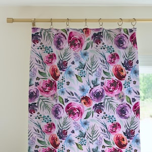 Moody Floral Girls Room Curtains, Purple Floral Nursery Decor, Boho Nursery Decor, Blackout Curtain Panels, Sheer Curtain Panels, Burgundy