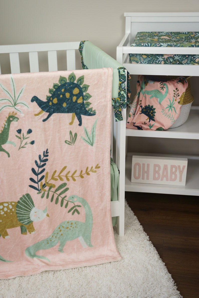 Girl Dinosaur Crib Bedding Set Pink and Mint Green Girl Etsy