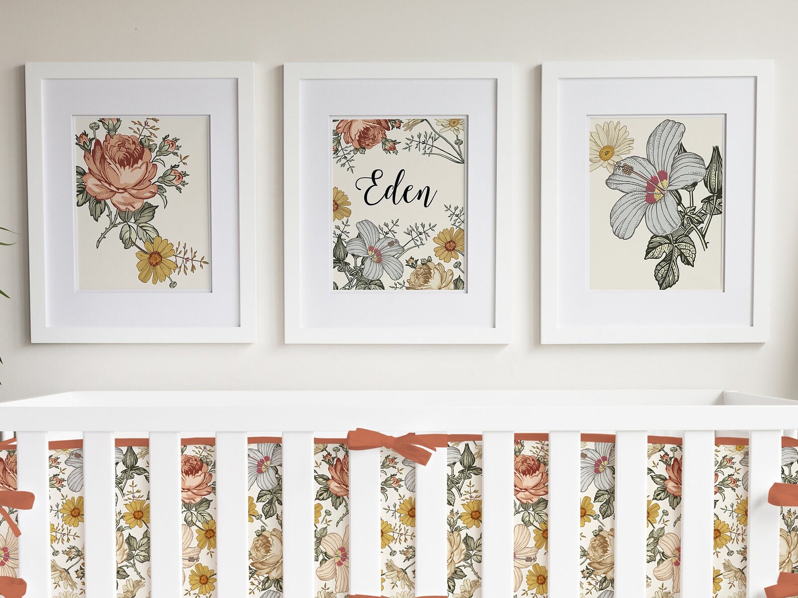 Vintage Earthy Floral Crib Bedding Set