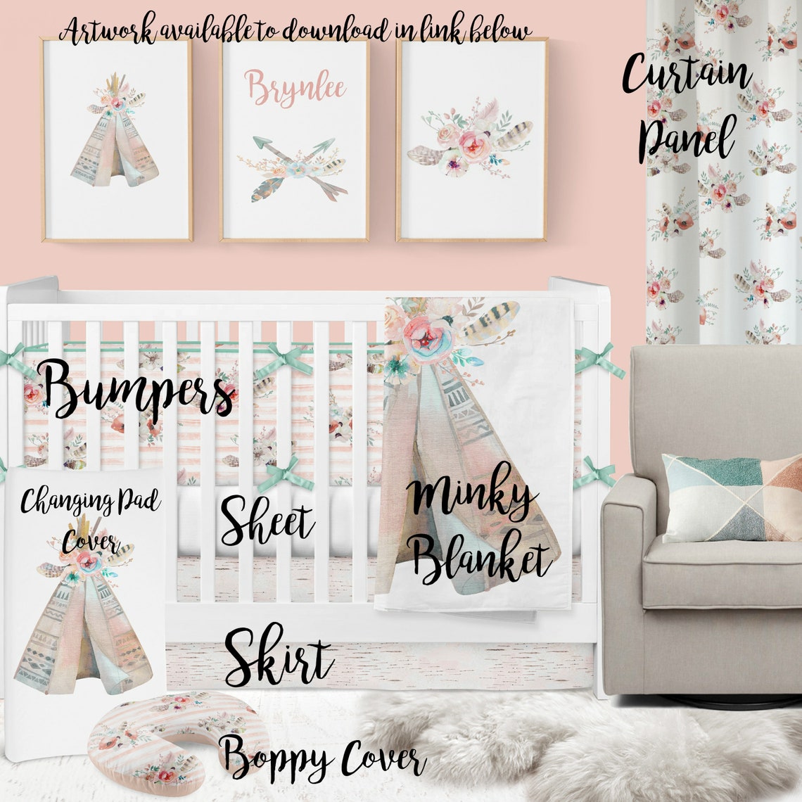 Boho Crib Bedding Tribal Girl Crib Bedding Girl Teepee Etsy