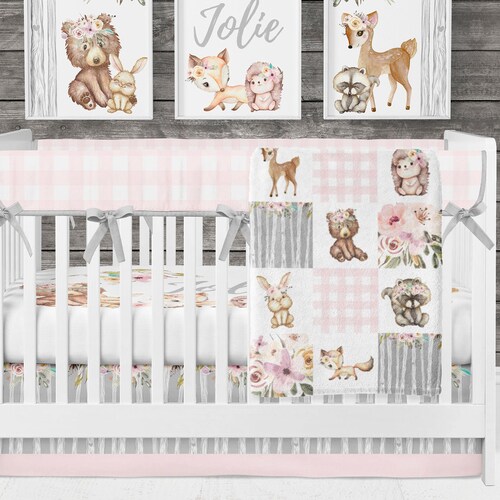 Baby Girl Crib Bedding Set Woodland Nursery Floral Deer Etsy