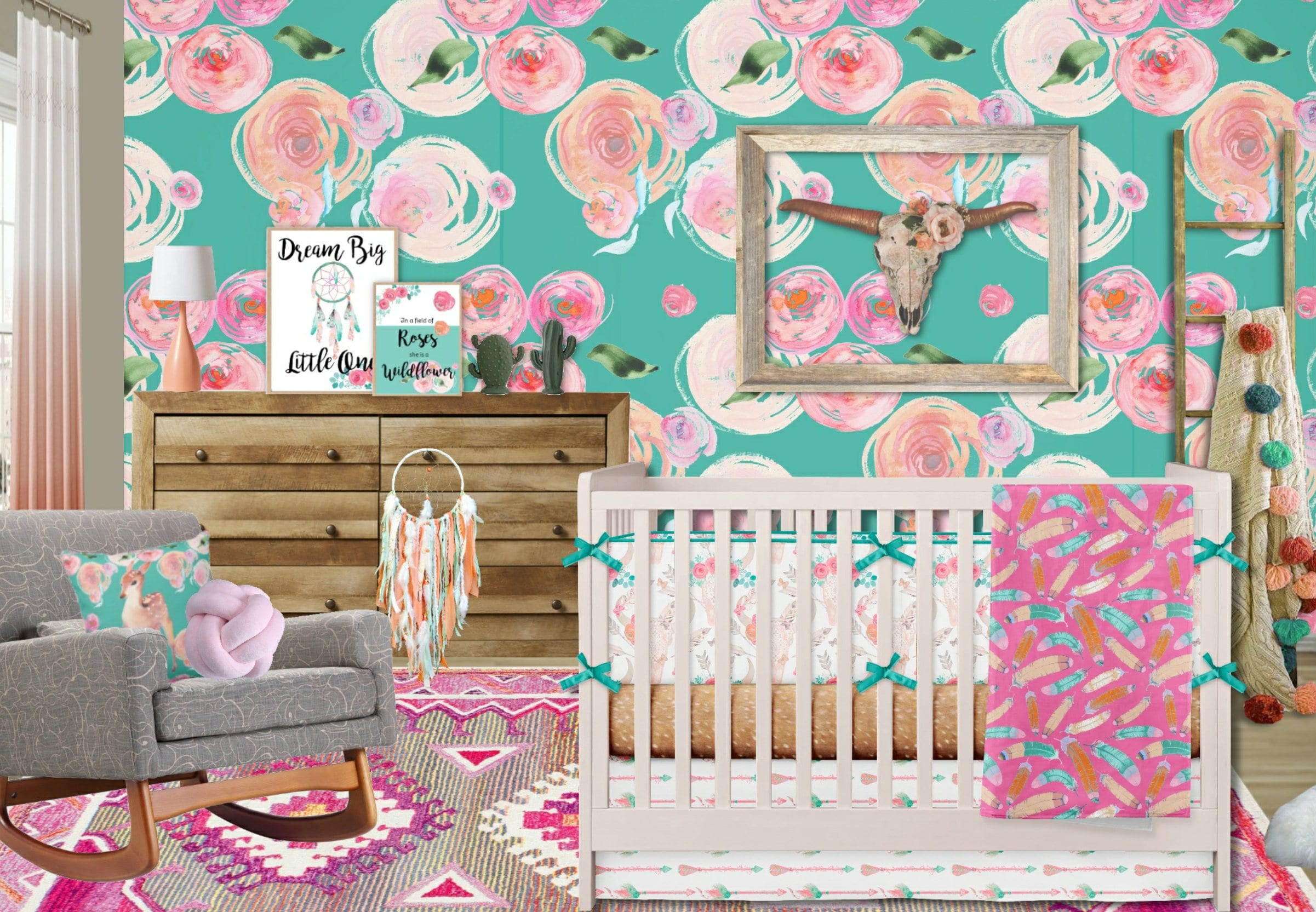 boho chic floral crib bedding