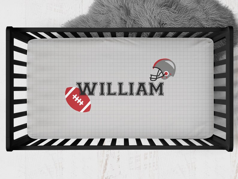 Football Crib Bedding Red Black and White Personalized Crib Etsy