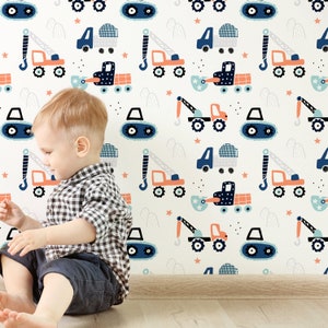 Big Construction Trucks Peel and Stick Wallpaper for your Baby Boy Nursery or Toddler Room