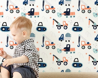 Big Construction Trucks Peel and Stick Wallpaper for your Baby Boy Nursery or Toddler Room