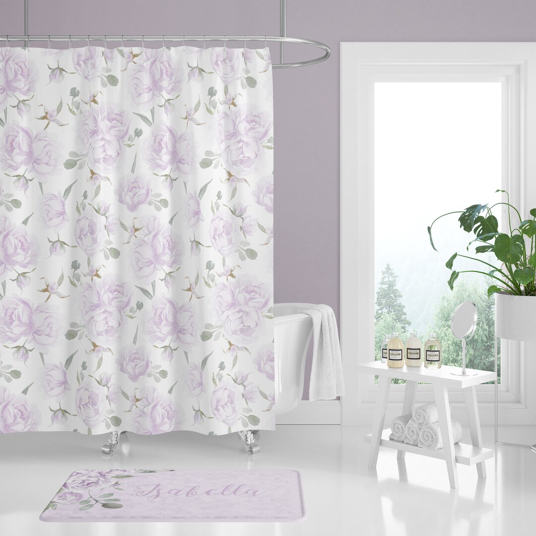 Lavender Shower Curtain, Floral Bathroom Decor, Floral Shower Curtain