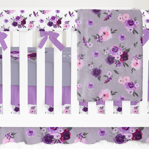 Baby Girl Crib Bedding Set Purple Floral Lavender Baby Etsy