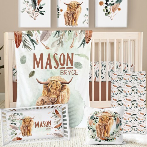Highland Cow Nursery Boy Boy Crib Bedding Set Personalized Etsy