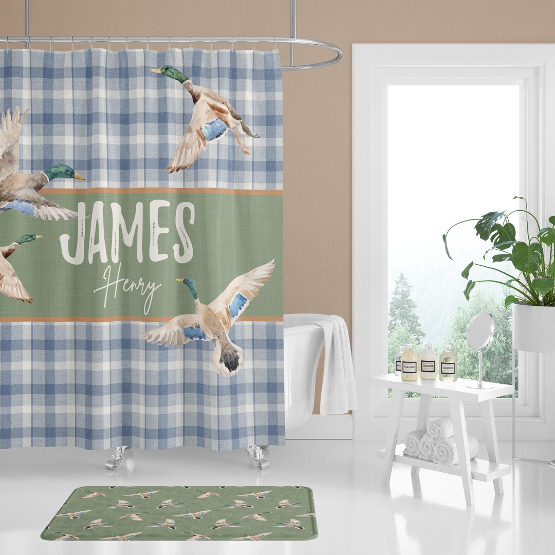 Duck Hunting Shower Curtain: Boys Bathroom Decor, Personalized Bath Mat ...