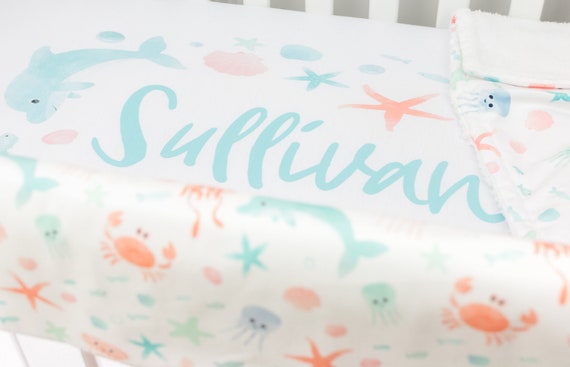 Ocean Nursery Baby Boy Neutral Crib Bedding Whale Fish Etsy