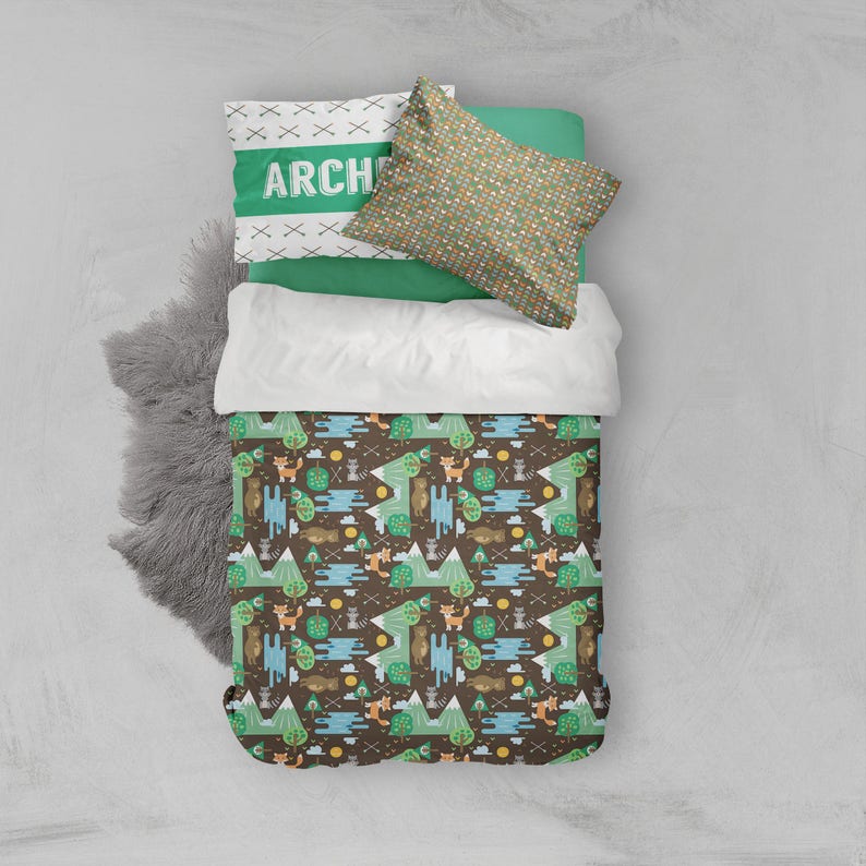 Twin Bedding Boy Woodland Bear Fox Mountain Toddler Etsy