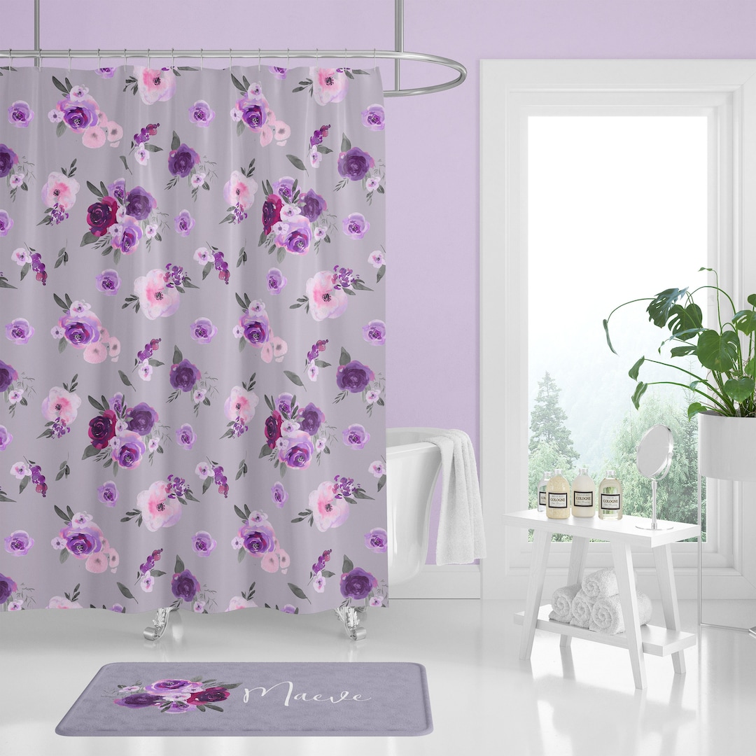 Purple Floral Shower Curtain, Floral Bathroom Decor, Floral Shower ...
