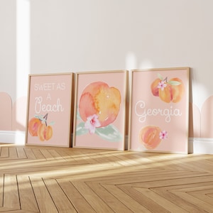 Nursery Wall Art, Peach Georgia Peaches Decor, Baby Nursery Decor, Peach Crib Bedding, Personalized, Peach Fruit Room Decor, Toddler, Baby