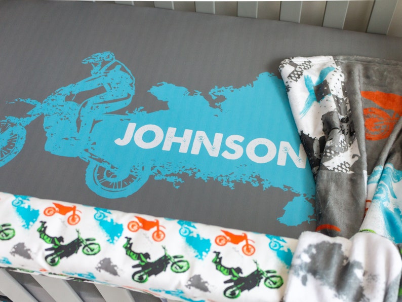 Motocross Crib Bedding Baby Boy Nursery Set Dirt Bike Gray Etsy