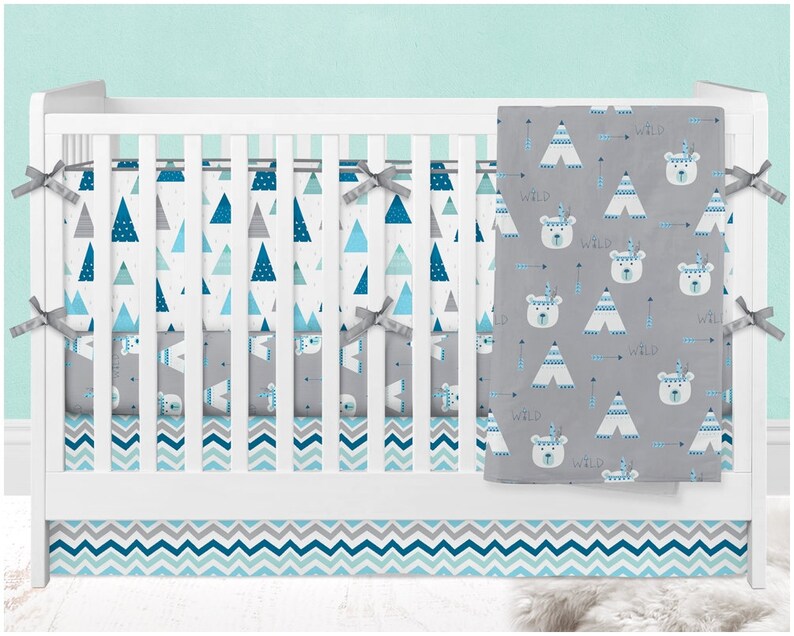 Boy Crib Bedding Bear Teepee Mountain Tribal Chevron Etsy