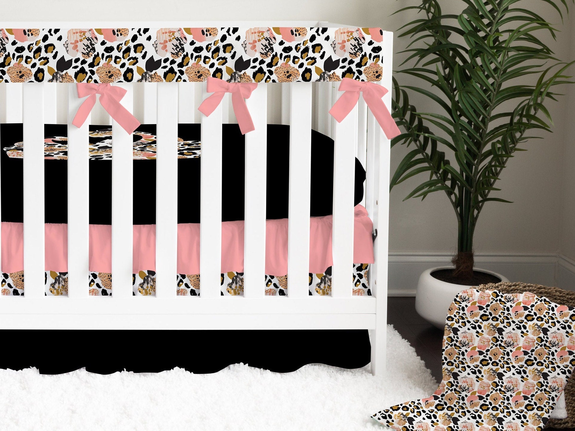 Leopard Crib Bedding Set Baby Girl Nursery Floral Baby Etsy