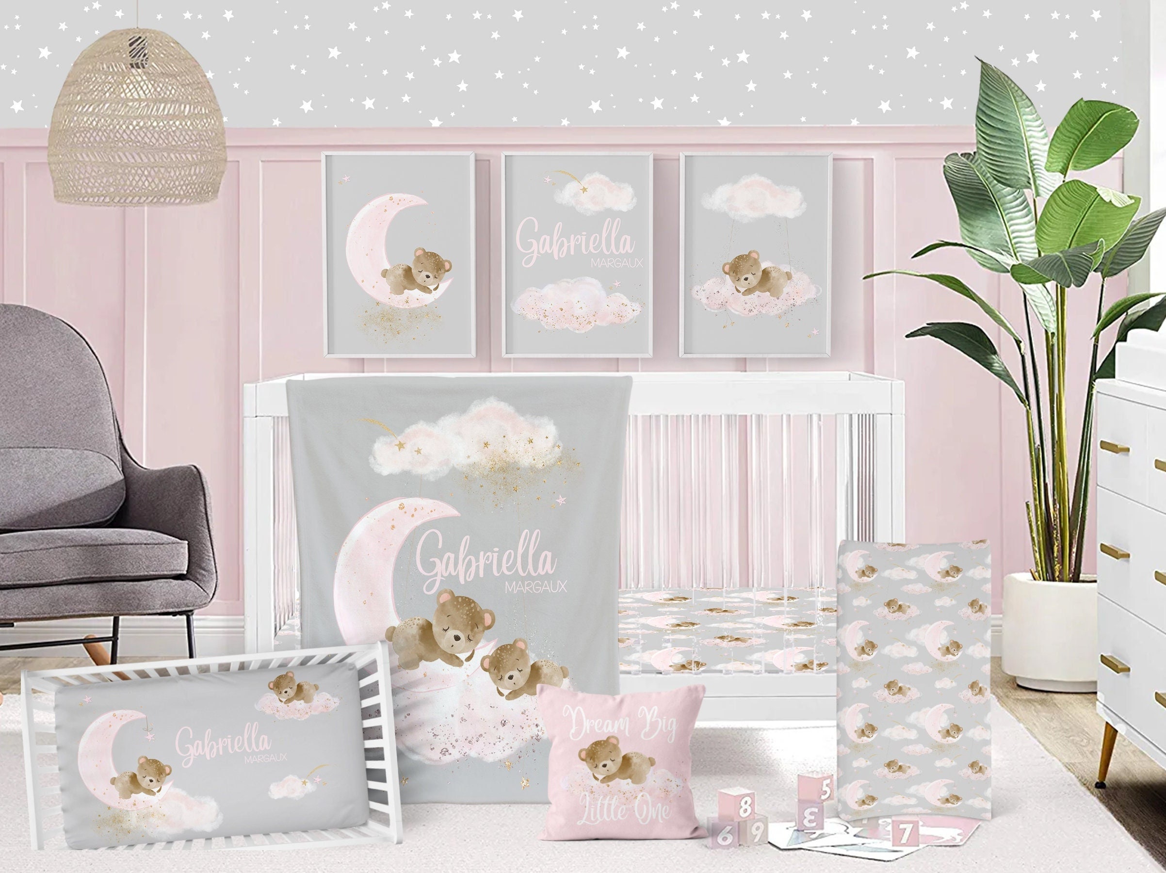 Pink and clearance grey baby bedding