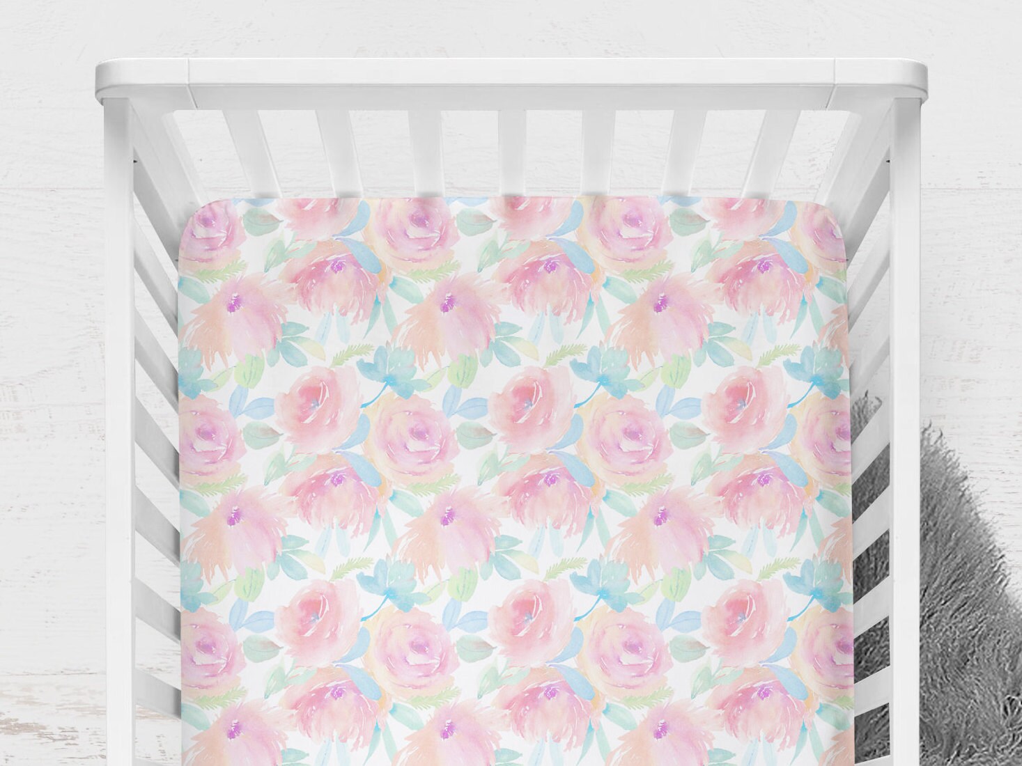 Floral Crib Sheet Baby Girl Crib Bedding Pastel Pink Etsy