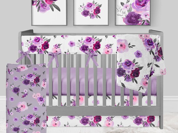 purple floral baby bedding