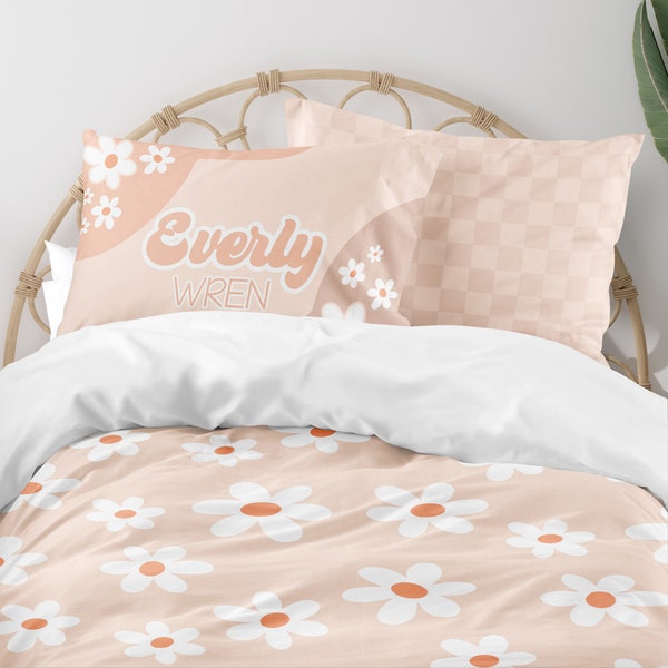 Daisy Girl Bedding, Hippie Comforter, Groovy Duvet Cover, Twin, Full, Queen, King, Girls Room Decor, Toddler Bedding, Pink Bedding Set