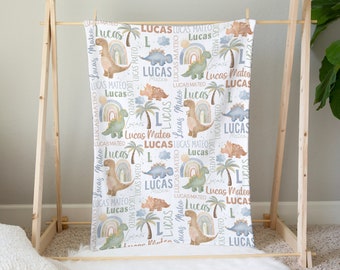 Dinosaur Baby Blanket Personalized with Name | Available in Minky, Fleece, or Sherpa