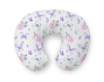 Nursing Pillow Cover, Breastfeeding Pillow Cover, Nursing Cover, Butterfly, Baby Shower Gift, Baby Girl Gift, Floral, Purple, Baby Girl
