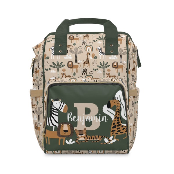 Gepersonaliseerde babyluiertas, rugzak, babyjongen kinderkamer decor, jungle babyjongen douchegift, moderne kinderkamer, wieg beddengoed, jungle kinderkamer