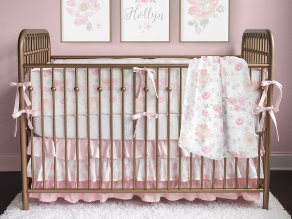 gold and pink baby bedding