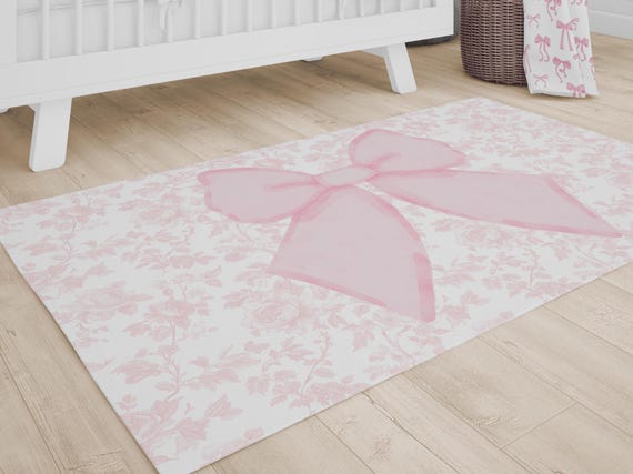 Pink Bow Nursery Rug: Granny Chic Baby Girl Room Decor