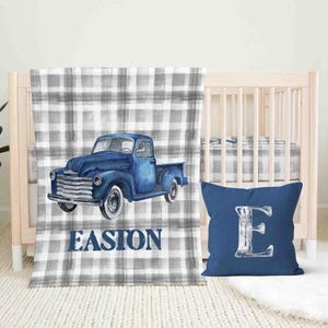 Vintage Truck Crib Bedding Set, Plaid Baby Boy Bedding, Antique Truck, Auto, Crib Sheet, Nursery Pillow, Baby Blanket, Farmhouse Nursery