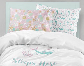 Mermaid Bedding, Pink Aqua Bedding, Mermaid Girl Room, Ocean Bedding Set, Mermaid Duvet Cover, Bedding Sets Kids, Twin Size Duvet