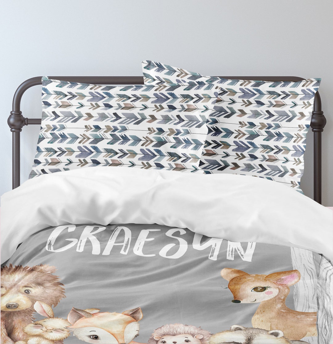 Boy Bedding Set, Woodland Animals Boy Room Decor, Toddler Bedding Set