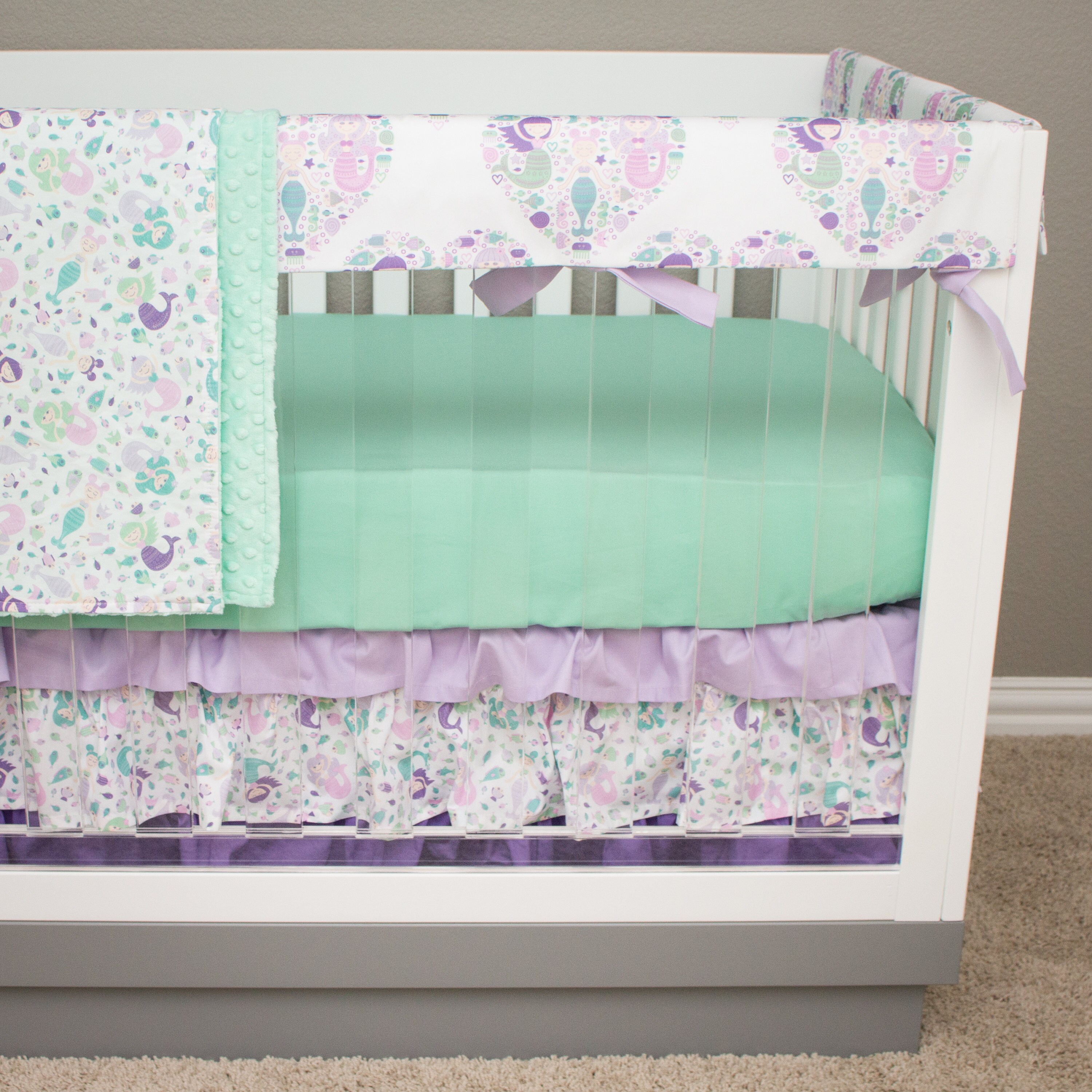 Crib Bedding Mermaid Cribset Purple Mint Cribset Purple Etsy