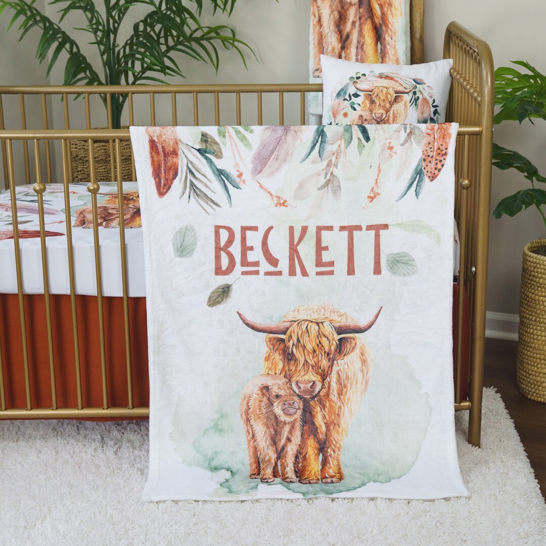 Highland Cow Nursery Bedding Set, Baby Boy Crib Bedding, Western