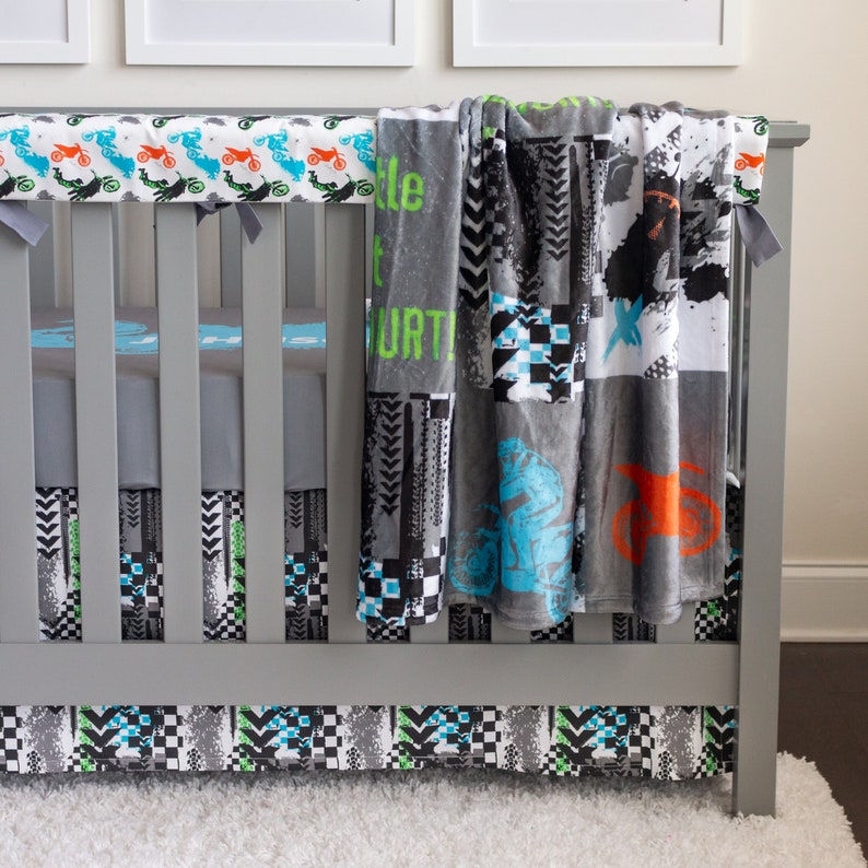 Motocross Crib Bedding Baby Boy Nursery Set Dirt Bike Gray Etsy