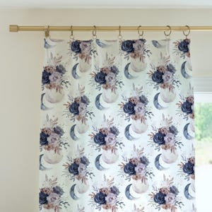 Floral Moon Nursery Curtains, Girl Nursery Decor, Moon Nursery Decor, Blackout Curtain Panels, Sheer Curtain Panels, Kids Curtains, Floral