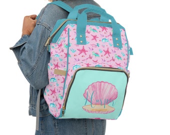 Personalized Ocean Girl Diaper Bag, Backpack, Baby Girl Nursery Decor, Ocean Baby Girl Shower Gift, Seashell Nursery, Crib Bedding, Ocean