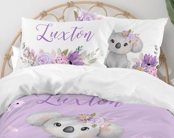 Koala Bedding for Girls Room, Purple Floral, Comforter, Duvet Cover, Pillowcase Set, Queen, Full, Twin, King, Toddler