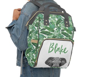 Personalized Jungle Diaper Bag, Backpack, Baby Boy Nursery Decor, Elephant Baby Boy Shower Gift, Jungle Nursery, Crib Bedding, Elephant Boy