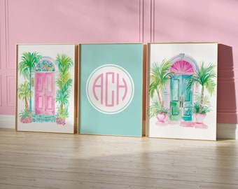 Monogrammed Wall Art for your Preppy Baby Girl Nursery, Toddler Room, or Teen Girl Room | Charleston Palms and Personalized Art Print