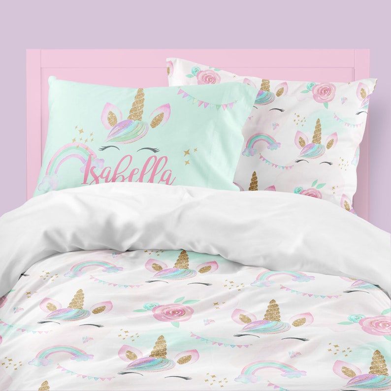 Unicorn Girls Room Unicorn Girls Bedding Rainbow Floral image 0