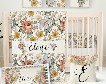 Floral Baby Girl Crib Bedding Set: Vintage Nursery Decor