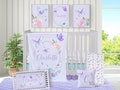 Baby Girl Crib Bedding Set, Butterfly Baby Nursery Decor, Purple Baby Bedding, Lilac and Aqua, Crib Sheet, Minky Blanket, Nursery Wall Art