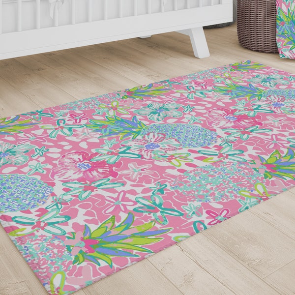 Preppy Area Rug, Preppy Room Decor, Tropical Girls Rug, Toddler Girls Room, Nursery Rug, Pineapple Nursery Decor, Teen Rug, Lilly Inspired