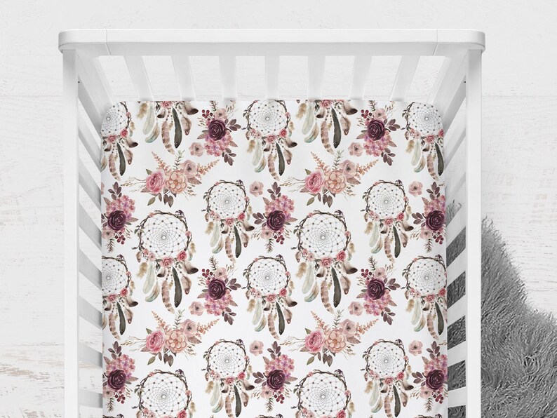 Boho Crib Bedding Set Girl Floral Baby Bedding Dream Etsy