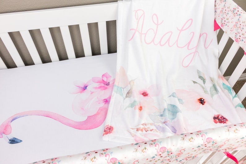 Baby Girl Nursery Fl Crib Bedding Flamingo Shower Gift Personalized Sheet Pink Peach C Decor